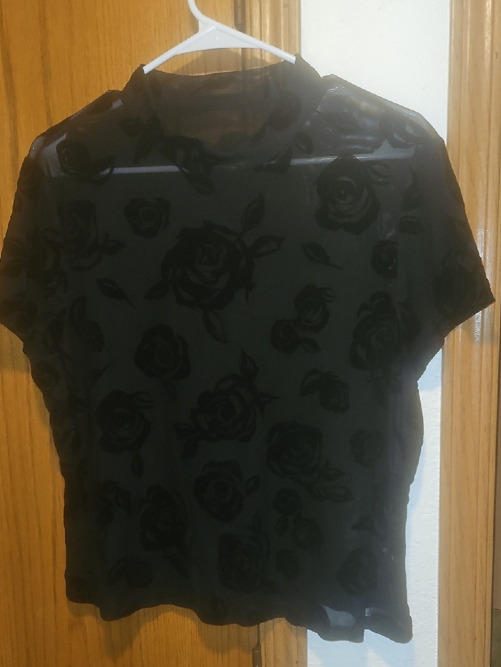 Black Sheer Floral Short Sleeve Top - Unbranded